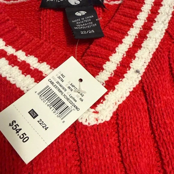 Ashley Stewart Red and White V-Neck Sweater - Picture 2 of 2